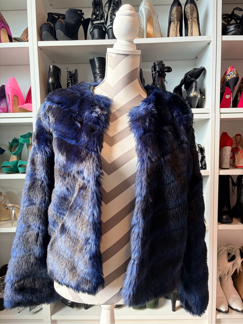 Belle Vere Navy Plush Teddy faux Fur Jacket